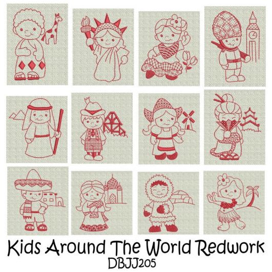 Children Around the World Redwork Machine Embroidery Designs by JuJu