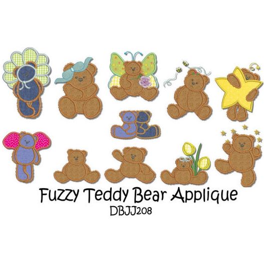 Fuzzy Teddy Bear Applique Machine Embroidery Designs by JuJu 
