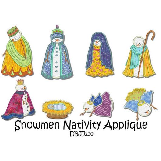 Snowmen Nativity Applique Machine Embroidery Designs by JuJu 