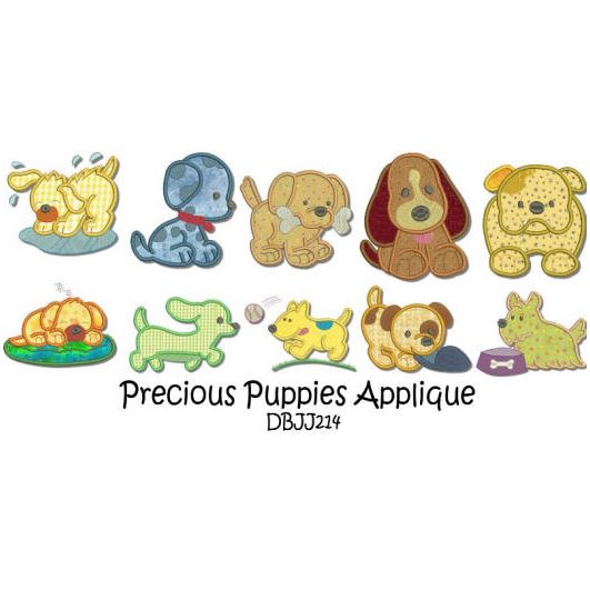 Precious Puppies Applique Machine Embroidery Designs by JuJu 