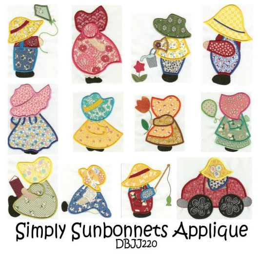 Simply Sunbonnets Applique Machine Embroidery Designs by JuJu 