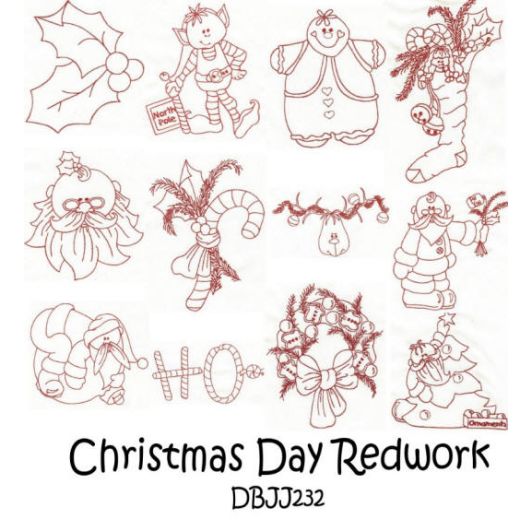 Christmas Day Redwork Machine Embroidery Designs by JuJu