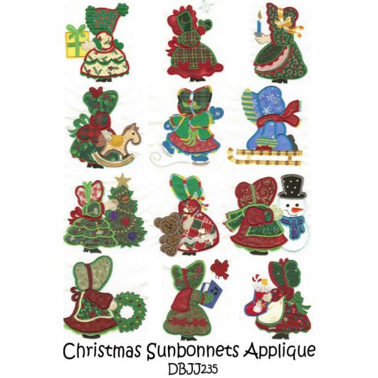 Merry Christmas Sunbonnet Sue Applique Machine Embroidery Designs by JuJu