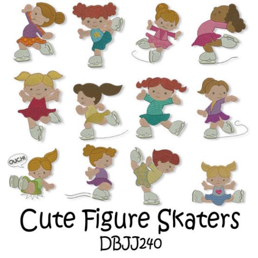 Cute Figure Skaters Machine Embroidery Designs by JuJu