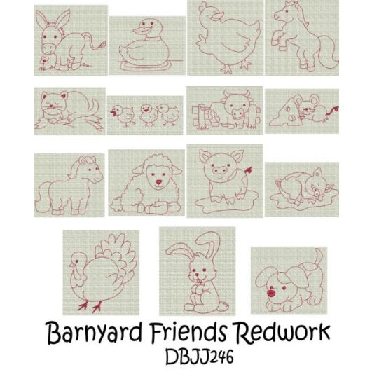 Barnyard Friends Redwork Machine Embroidery Designs by JuJu