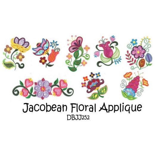 Jacobean Floral Applique Machine Embroidery Designs by JuJu 