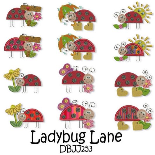 Ladybug Lane Applique Machine Embroidery Designs by JuJu 