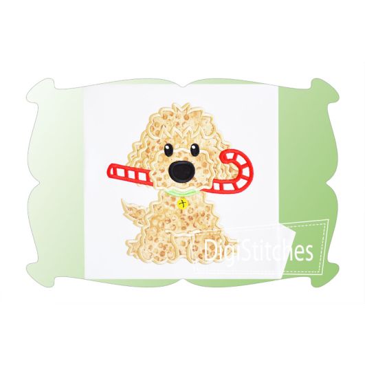 Dog With Candy Cane Boy Applique | Machine Embroidery Designs by JuJu