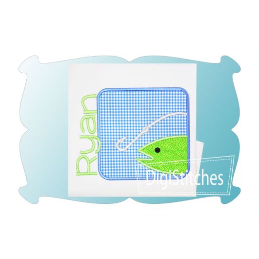 Fish and Hook Box Patch Applique | Machine Embroidery Designs by JuJu