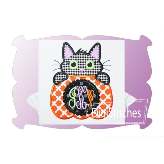 Halloween Kitty and Pumpkin Monogram Applique | Machine Embroidery Designs by JuJu