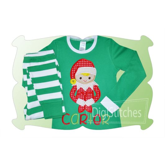 Knee Hugging Elf Boy Applique | Machine Embroidery Designs by JuJu