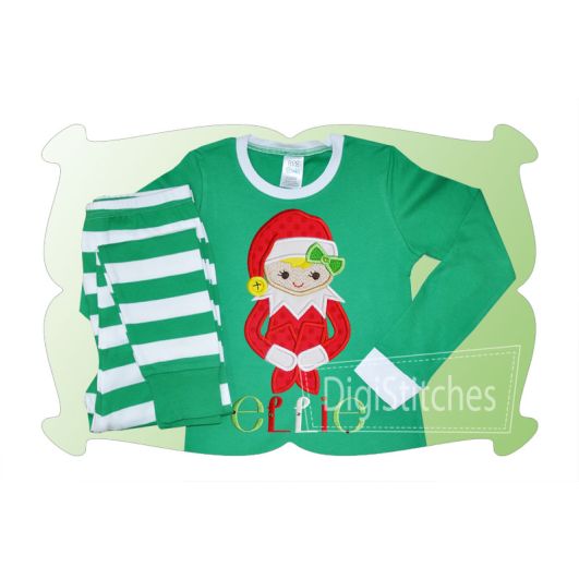 Knee Hugging Elf Girl Applique | Machine Embroidery Designs by JuJu