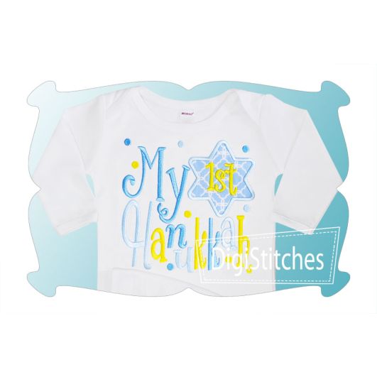 My First Hanukkah Girl Applique | Machine Embroidery Designs by JuJu