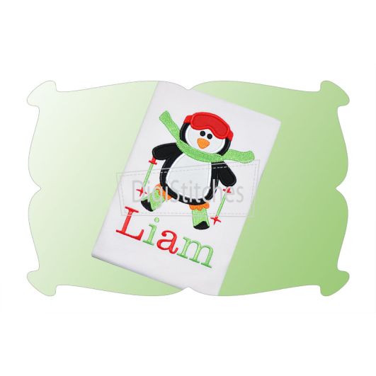 Penguin On Skis Applique | Machine Embroidery Designs by JuJu