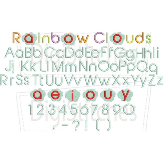 Rainbow Clouds Embroidery Font | Machine Embroidery Designs by JuJu