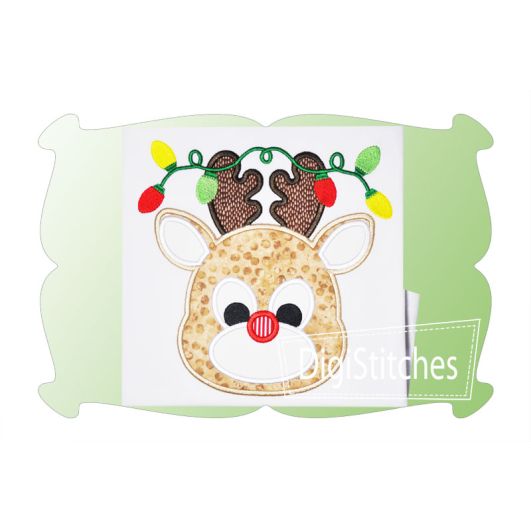Reindeer With Christmas Lights Boy Applique | Machine Embroidery Designs by JuJu
