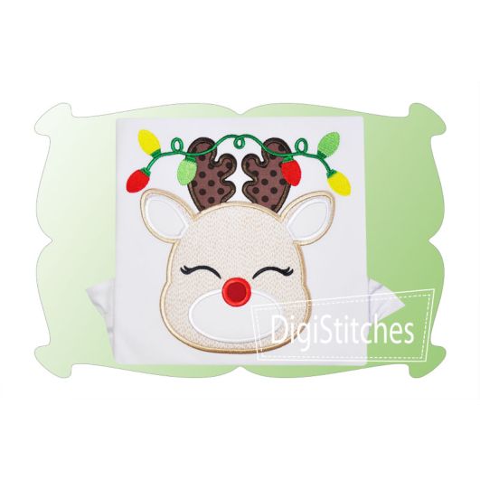 Reindeer With Christmas Lights Girl Applique | Machine Embroidery Designs by JuJu
