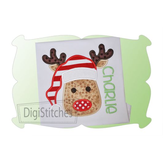 Reindeer With Santa Hat For Boys Applique | Machine Embroidery Designs by JuJu