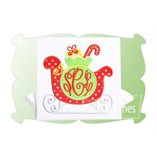 Santas Sleigh Monogram Applique | Machine Embroidery Designs by JuJu