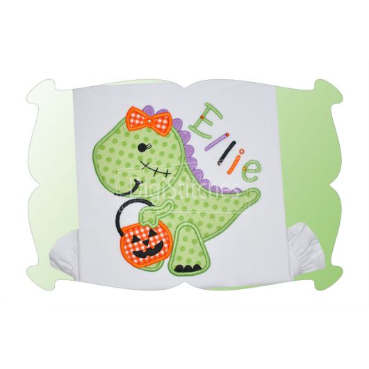 Trick or Treat Dinosaur Girl Applique | Machine Embroidery Designs by JuJu