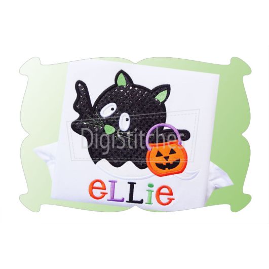 Trick or Treat Kitty Ghost Applique | Machine Embroidery Designs by JuJu