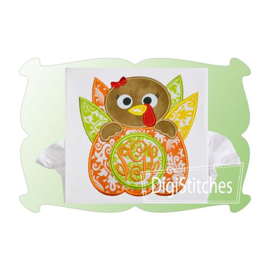 Turkey Pumpkin Monogram Girl Applique | Machine Embroidery Designs by JuJu