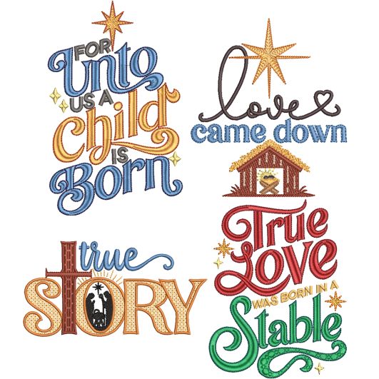 Christmas Nativity Word Art 2 Embroidery Set | Machine Embroidery Designs by JuJu