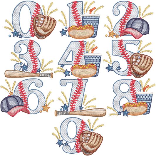 Baseball Numbers Embroidery Set | Machine Embroidery Designs by JuJu