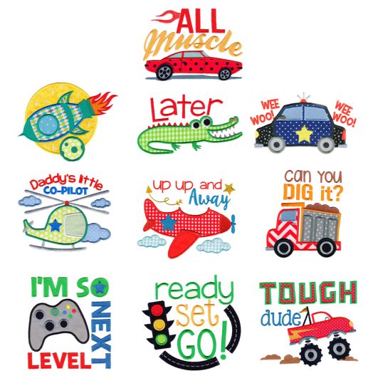 All Boy Applique Machine Embroidery Designs by JuJu