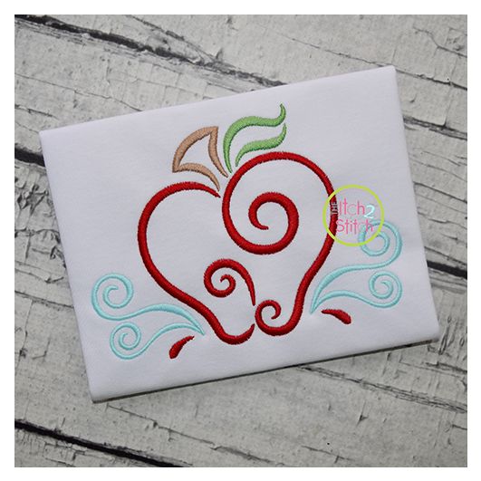 All Occasion Swirly Apple Embroidery | Machine Embroidery Designs by JuJu