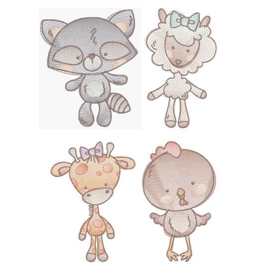 All The Critters Sketch 4 Machine Embroidery Designs by JuJu