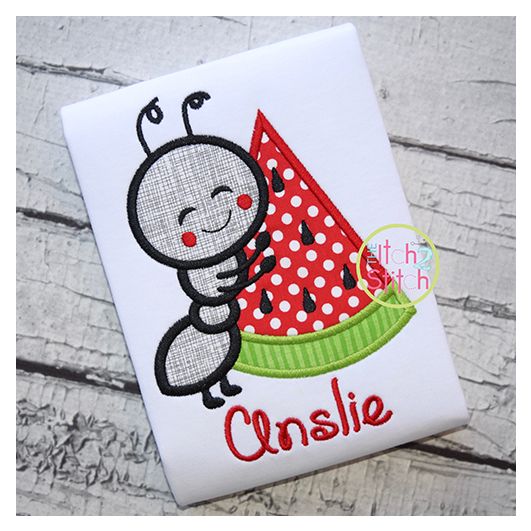 Ant Hugs Watermelon Applique | Machine Embroidery Designs by JuJu