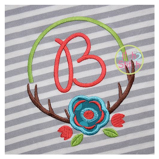 Antler Flower Frame Applique | Machine Embroidery Designs by JuJu