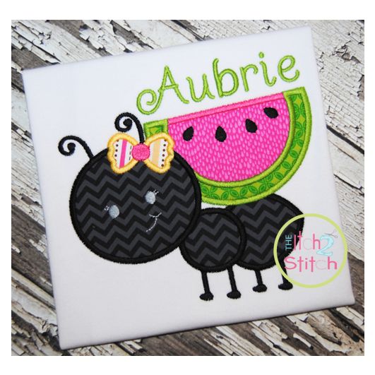 Ant Watermelon Girl Applique | Machine Embroidery Designs by JuJu