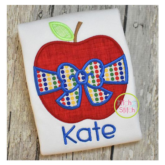 Apple Big Bow Applique Design | Machine Embroidery Designs by JuJu