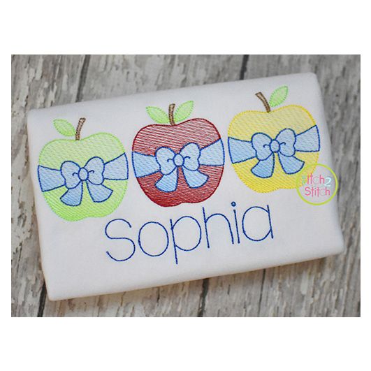 Apple Big Bow Trio Sketch Embroidery | Machine Embroidery Designs by JuJu
