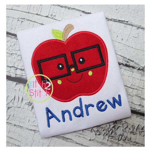 Apple Glasses Boy Applique | Machine Embroidery Designs by JuJu