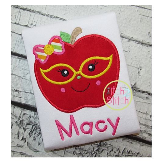 Apple Glasses Girl Applique | Machine Embroidery Designs by JuJu