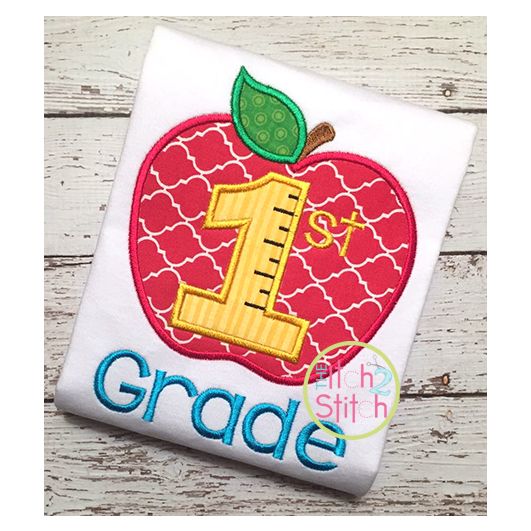 Apple School 1st Grade Number Applique | Machine Embroidery Designs by JuJu