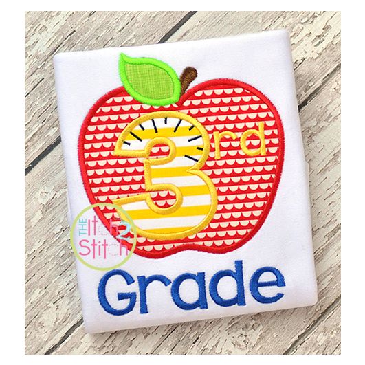 Apple School 3rd Grade Number Applique | Machine Embroidery Designs by JuJu