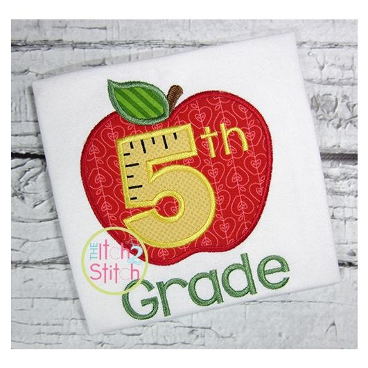 Apple School 5th Grade Number Applique | Machine Embroidery Designs by JuJu