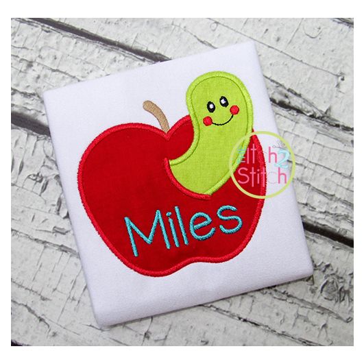 Apple Worm Applique | Machine Embroidery Designs by JuJu