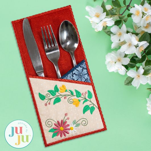 In The Hoop Spring Flowers Utensil Holder Project | Machine Embroidery Designs by JuJu