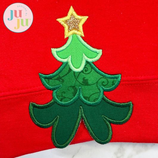 Christmas Tree Side Seam Cutaway Applique Embroidery Design | Machine Embroidery Designs by JuJu