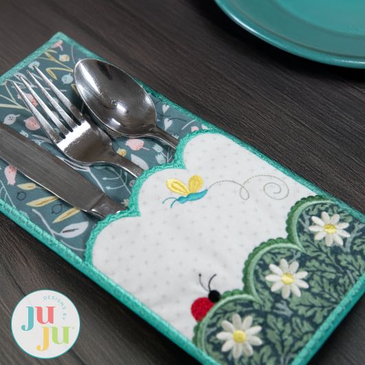 In The Hoop Flowers and Ladybug Utensil Holder Project | Machine Embroidery Designs by JuJu