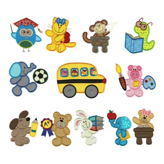 Back to School Critters Applique Machine Embroidery Designs by JuJu 