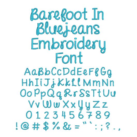 Barefoot in Blue jeans Embroidery Font Machine Embroidery Designs by JuJu