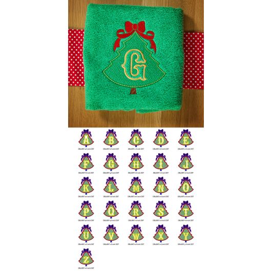 Embossed Christmas Tree Monogram Alphabet Machine Embroidery Designs by JuJu