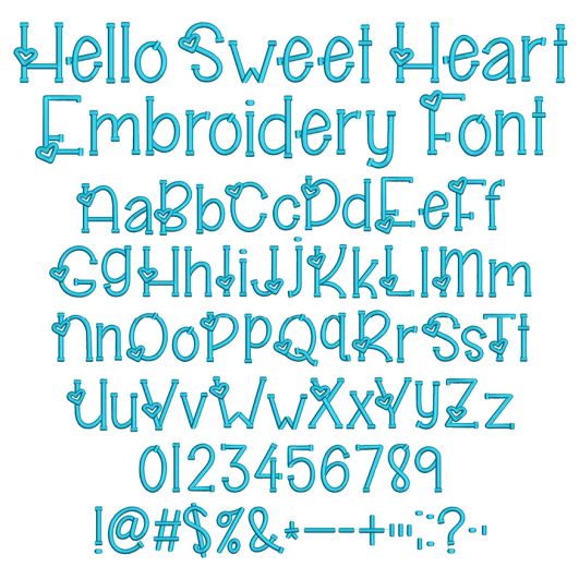 Hello Sweet Heart Embroidery Font | Machine Embroidery Designs by JuJu