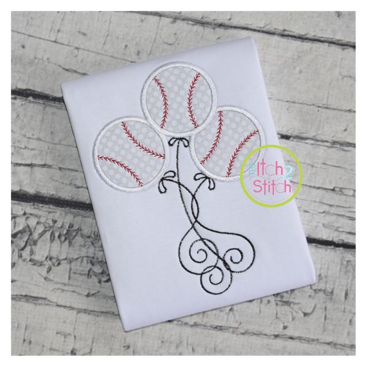 Baseball Balloons Applique Design | Machine Embroidery Designs by JuJu